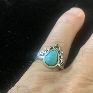 Silver Turquoise Teardrop Ring Bogo
